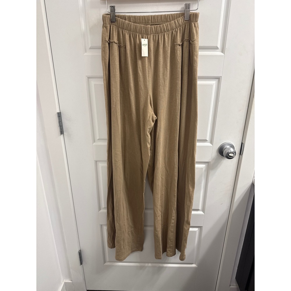 Aerie Tan Wide Leg Lounge Pants High Waisted Elastic Waist Small NEW